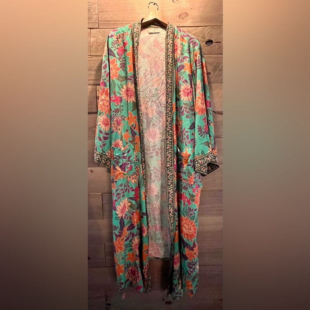 NATURAL LIFE BOHO FLORAL OPEN KIMONO WHIMSY GRUNGE DUSTER ROBE - Picture 2 of 10